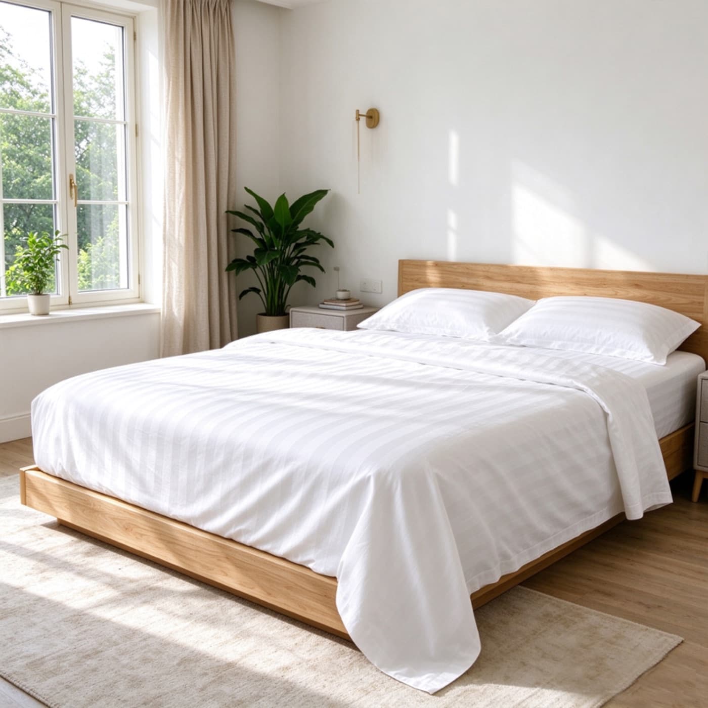 Meelaude 40*40s wit 3cm gestreept dekbedovertrek 4-delig set